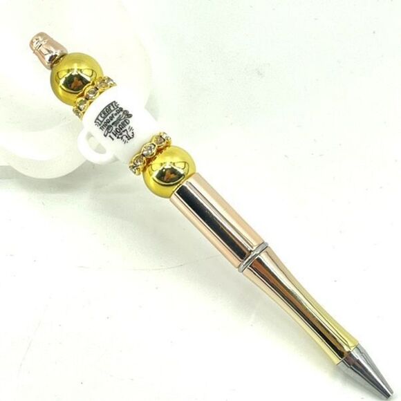 I craft therefore I hoard coffee mug cup pen handmade NEW bling rhinestone gold - Picture 4 of 8